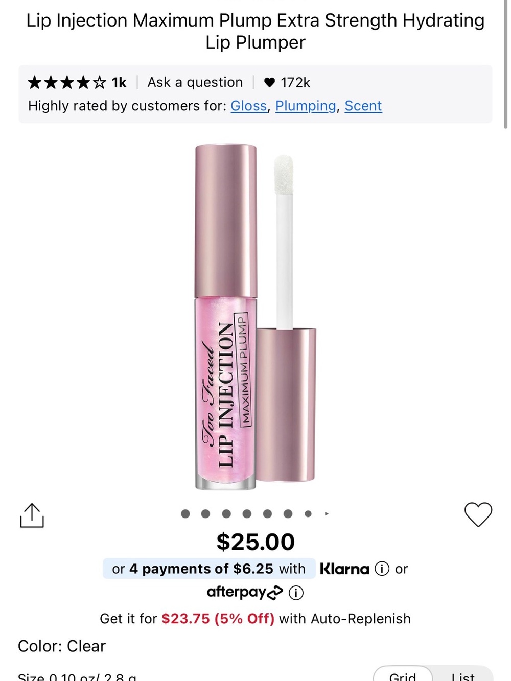 Brand new too faced lip injection extreme lip gloss - bubble gum mini size
